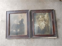 B&W Antique Portrait Photos w/ Ornate Frames (2)