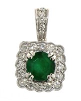 14kt Gold 1.18 ct Emerald & Diamond Pendant
