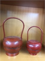 Antique Red lacquered Chinese round bucket