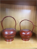 Antique Red lacquered Chinese round bucket w/
