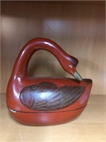 Swan box primitive red solid wood *some damage*