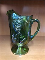 Green Iridescent Grape Carnival Glass pitcher