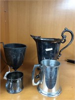 SILVER PLATED pitcher, plate ,cups.