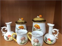 mushroom head jars, mushroom ceramic cups, f