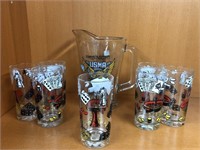 Card game design glass cups w/glass pitcher