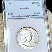 1948 Franklin Half Dollar NNC - MS 65 FBL