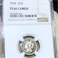 1868 Three Cent Nickel NGC - PF 66 CAMEO