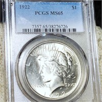 1922 Silver Peace Dollar PCGS - MS65