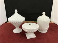 3 PIECES OF ASSORTED MILK GLASS