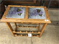 OAK WINE RACK AND TABLE WITH GRAPE TILED TOP