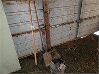 Garden tools & bucket of nails