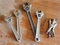 adjustable wrenchs x4 , vice grips x 4