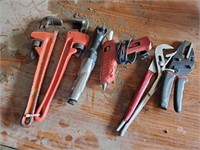 Pliers, glue gun, air rachet, pipe wrenches