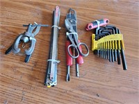 screw drivers, allen wrenches, tin snips,