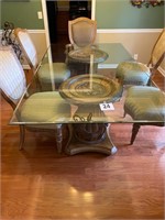 Glass Top Dining Table, (2) Arm Chairs & (4) Side