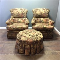 2 VINTAGE ARM CHAIRS GREEN w GOLD ACCENT