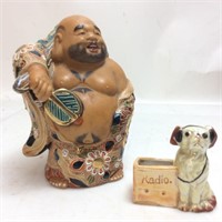 VTG. FAR EAST HAND PAINTED BUDDHA & RADIO DOG