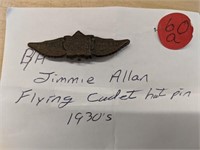 B/A Jimmie Allan Flying Cadet Hat Pin, 1930's