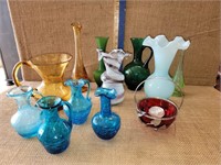 COLORED GLASS VASES & PITCHERS
