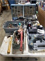 Tools, pipe wrench, Battery tools, parts container