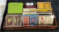 WOOD TRAY & VINTAGE PLAYING CARD SETS