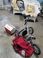 golf cart, cooler , bag
