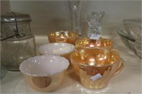 LUSTER DECORATED CUPS - CRYSTAL VASE -