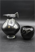 Two pieces Native American Pottery Black on Black