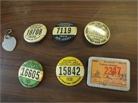 (7) Vintage c. 1920,30,40 Metal Hunting Licenses