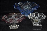 3 pcs. Decorative Glass Bowls & Pedestal Dish