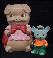 2 pcs. Vintage Childs Figural Banks - Sailor Mouse