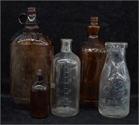 5 pcs. Antique / Vintage Household Glass Bottles