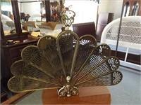 Vintage Brass Peacock Fire Screen