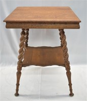 Antique Tiger Oak Foyer Parlor Barley Twist Table