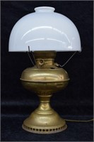 Antique Converted Brass Lamp w/ Milk Glass Shade