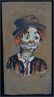 Vintage Original Folk Art Clown Painting on Board