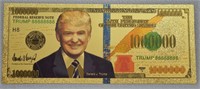 24k Gold Leaf Donald Trump 1,000,000 Dollar Bill