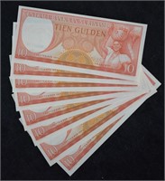 8 pcs. Unc Sequential Serial # Suriname Bank Notes