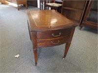 Antique c.1930 Mahogany End Table w/ Leather Top
