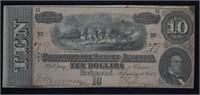 High Grade 1864 Civil War Confederate $10 Note