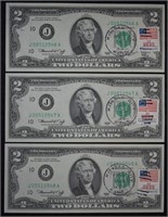 1976 UNC Sequential Serial # $2 Bills