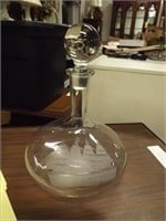 Etched "Sailing Ship" Decanter 12" Tall