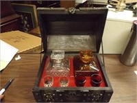 Vintage Amber/Clear Glass Liquor Decanter Set