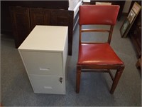 Red Chair & 2 Drawer Locking File Cabinet