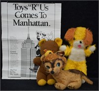 4 pcs. Vintage Plush Animals & Toys R Us Poster