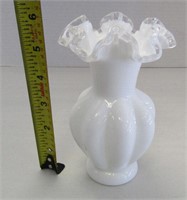 6" White Glass Vase