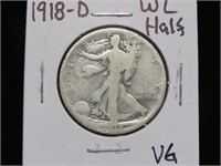 1918 D WALKING LIBERTY HALF DOLLAR 90% VG