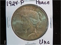 1924 P PEACE SILVER DOLLAR 90% UNC