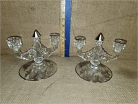 PAIR OF SILVER OVERLAY CANDLE HOLDERS