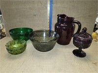 FOREST GREEN BOWL, ROYAL RUBY PITCHER AND MORE